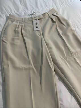 NA-KD Cream High-Rise Tailored Trousers